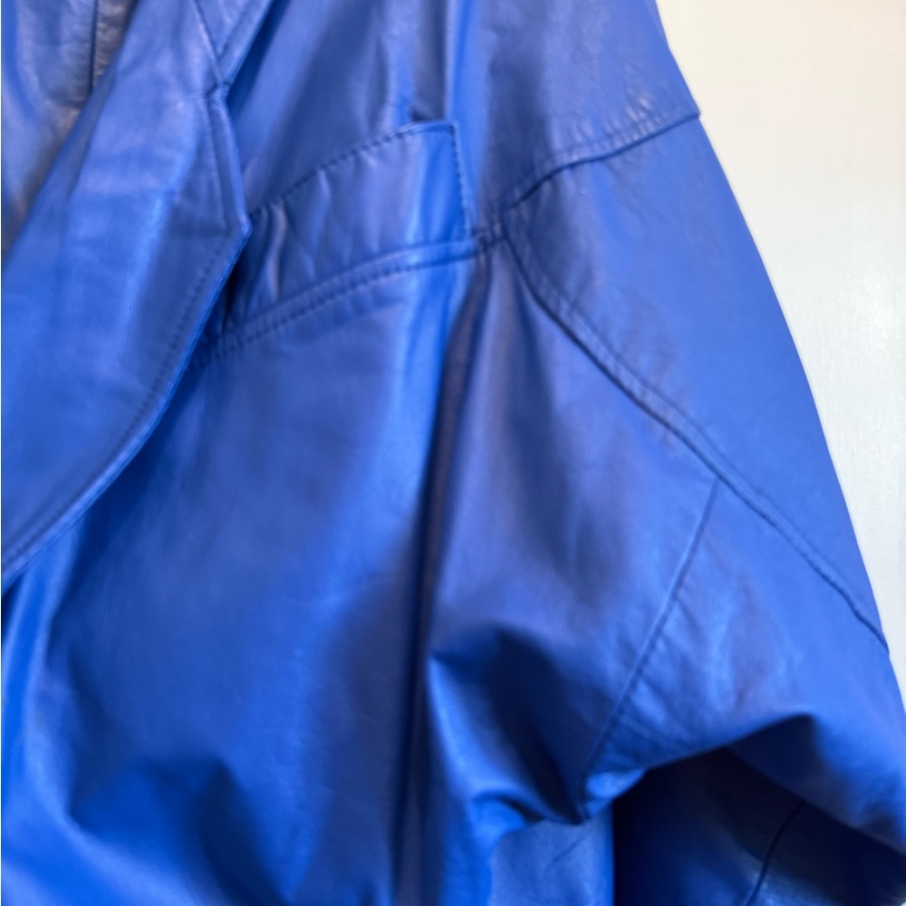 Vibrant Royal Blue leather Jacket and Skirt set - Picture 3 of 9
